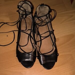 SEY | Elegant Black Lace-Up Leather Women's Heels